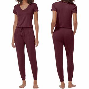 Tommy John Jumpsuit Womens XL Burgundy Short Sleeve Lounge V-Neck Relaxed Cozy